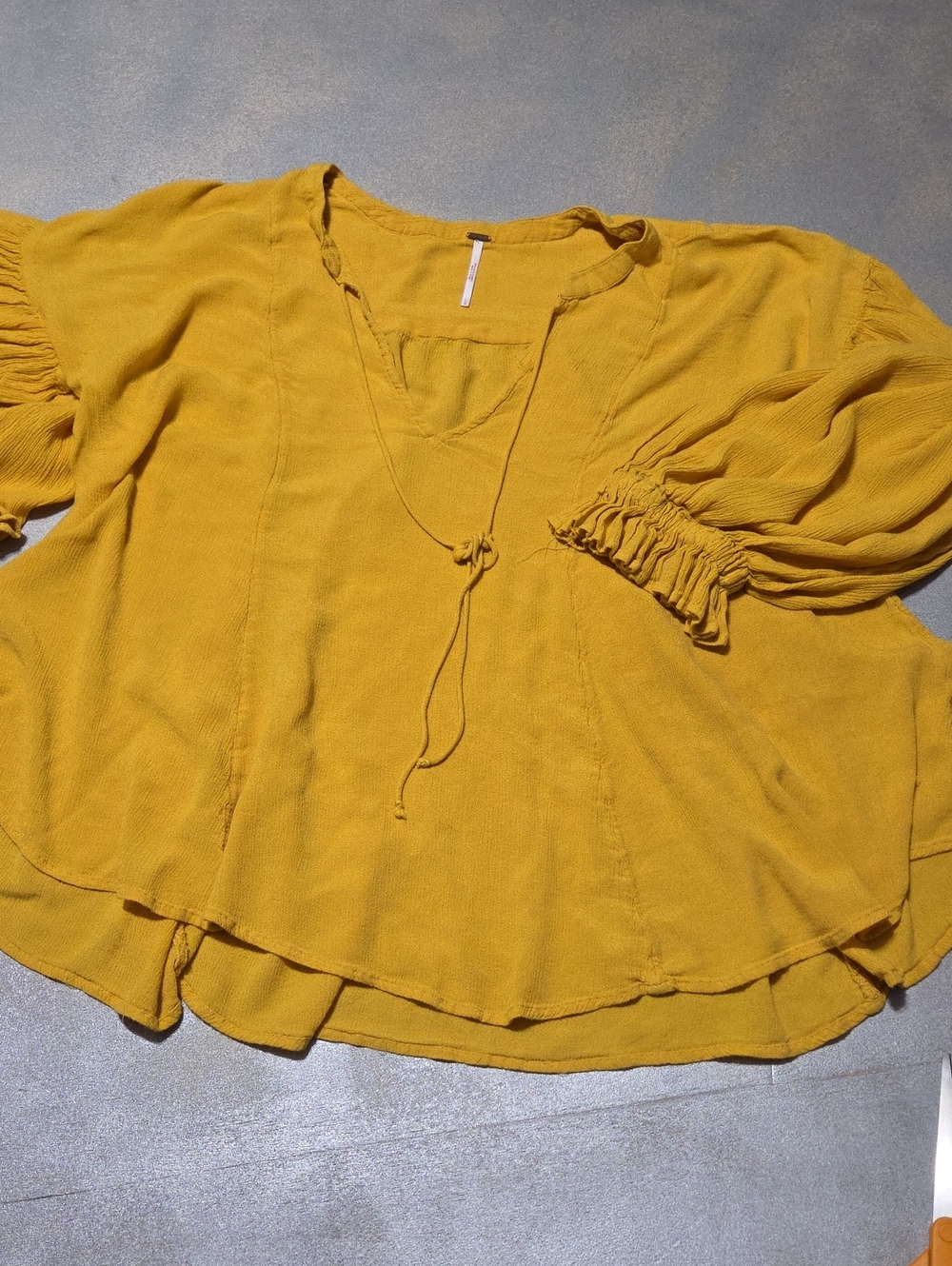 Free People Mustard Tie-Neck Peasant Tunic Oversized